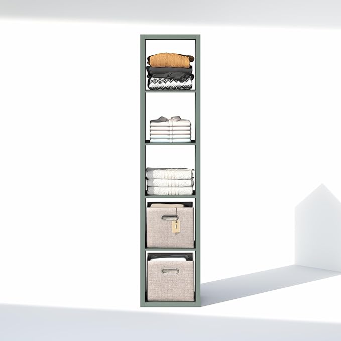 Furinno Cubic Closet Organizers and Storage, 5-Cube Closet Organizer, Open Shelf Closet Storage, Extra Thick Frame for Wardrobe, Bedroom, Living Room, Sage Green
