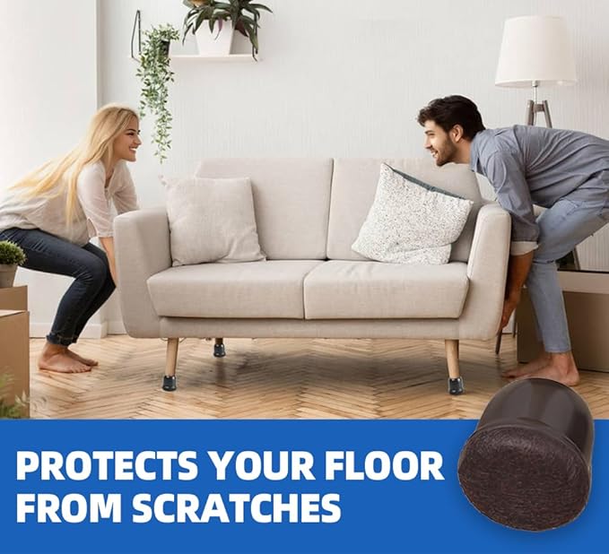 24 Pcs Small Chair Leg Floor Protectors for Hardwood Floors, Upgraded Rubber Chair Leg Caps with Felt Pads, Dark Brown Furniture Leg Covers Protect Floors from Scratches Reduce Noise (Fit 0.75"-1")