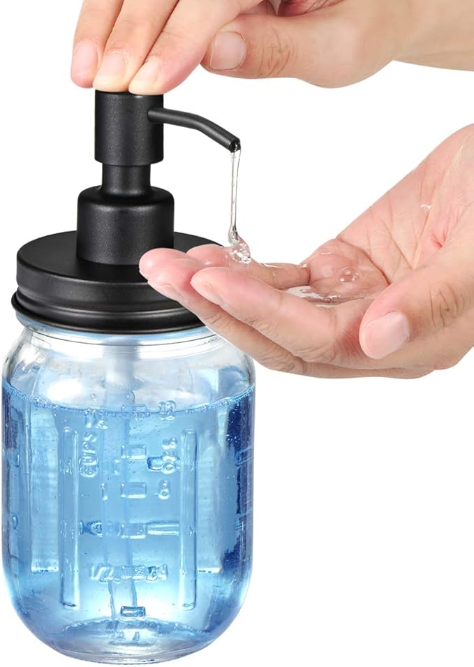 Amolliar Mason Jar Liquid Soap Dispenser -Rustproof Stainless Steel Replacement - Farmhouse Decor for Kitchen/Bathroom,Liquid Soap Pumps for Hand Soap,Dish Soap,Lotions/Black-2 Pack