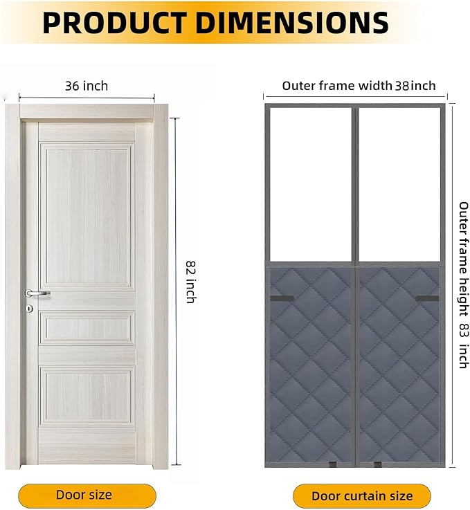 Magnetic Thermal Insulated Door Curtain for Winter,38" W x 83" H, Thermal Cover with Clear Window,Thicken Gray (Gray, Fit Door 36"x82")