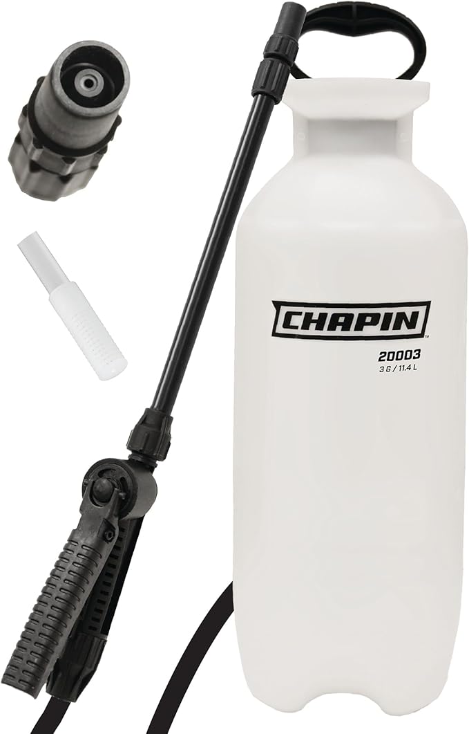 Chapin 20006 Pump Sprayer, 3‑Gallon, Lawn & Garden, Translucent Poly Tank, Funnel‑Top, SureSpray Anti‑Clog Filter, Adjustable Cone Nozzle & 34" Hose for Fertilizer, Weed & Pest Applications