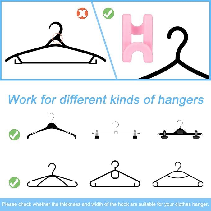 uxcell Clothes Hanger Connector Hooks, 20Pcs - ABS Hanger Hooks, Hanger Extender Hooks, Hanger Hooks Space Saver for Closet (Pink)