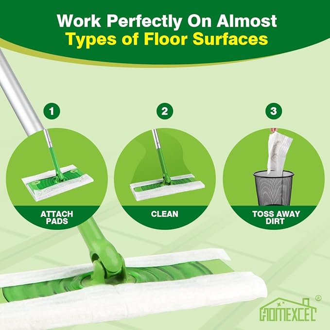 HOMEXCEL Dry Sweeping Cloths Pads Compatible with Swiffer Sweeper, Disposable Duster Refills Mop Pads for Floor Mopping and Cleaning, 64 Count-8" x 10.4" Pads Refills-Not Include The Mop
