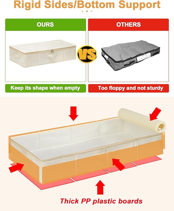 punemi Underbed wedding dress storage box, 2 Pack Clothing Storage Bags W/Upgraded Handles, Large Capacity Underbed Shoe Container Organizer for Blanket, Pillows, Comforters & Quilts, Beige