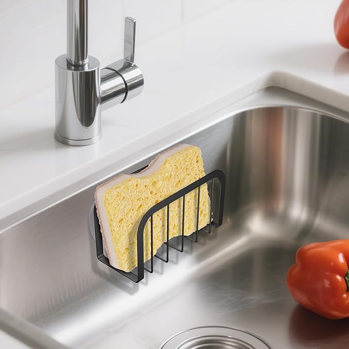 Sponge Holder for Kitchen Sink with Suction Cups, Kitchen Sponge Holder,Sink Caddy(Black)