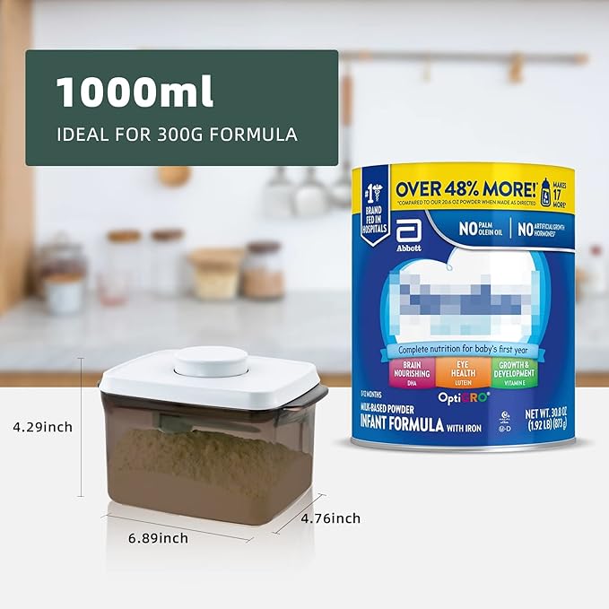 Formula Container for Home - 1000ml Airtight Milk Powder Storage Container for Travel, Formula Dispenser with Scraper, 11OZ, 0.66LB, 300g, Brown