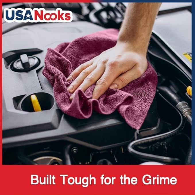 USANOOKS Premium 300GSM Microfiber Cleaning Cloth - 12.5"x12.5" High Performance - 1200 Washes, Ultra Absorbent Microfiber Towels for Cars Undercarriage, Rims & Engine Bay Cleaning - Microfiber Cloth