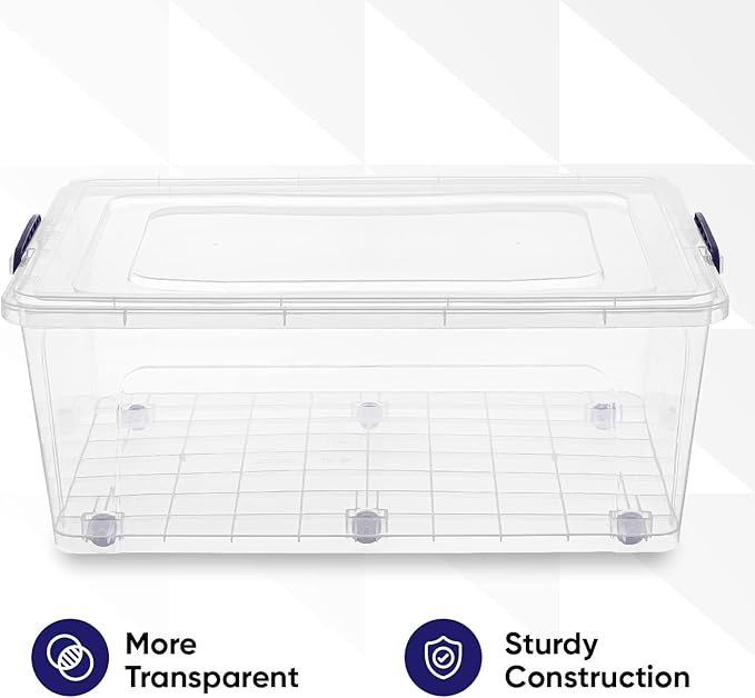 Superio Storage Containers With Wheels (3 Pack), Stackable Large Storage Containers With Lids, Durable Latches (60 Quart)