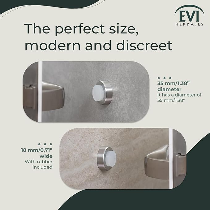 EVI | Wall Mounted Doorstop | 0.7'' x 1.37'' | Natural Silicone White Rubber | Adhesive or Screw Installation | Stainless Steel | Mod. I-254