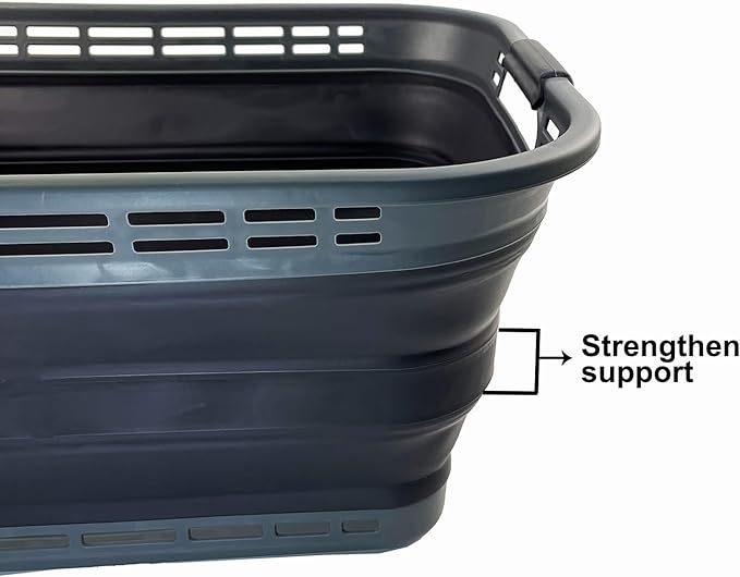SAMMART 42L (11 Gallons) Collapsible Plastic Laundry Basket - Foldable Pop Up Storage Container/Organizer - Portable Washing Tub - Space Saving Hamper/Basket [BPA Free] (Grey/Nive Iron)