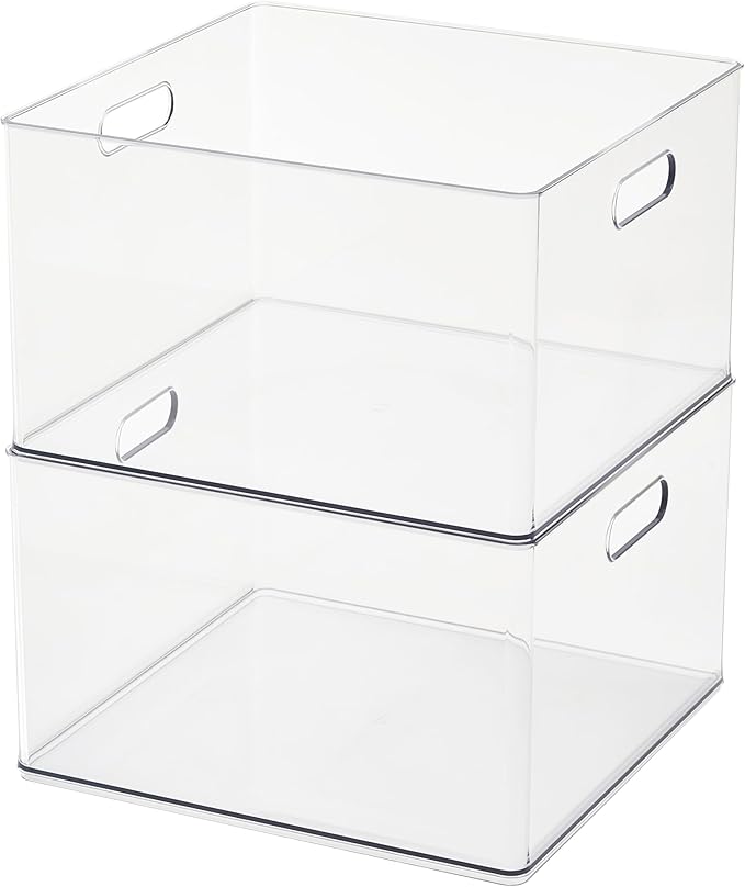 Simply Tidy 13" x 13" Clear Storage Bin with Handles – Stackable Plastic Organizer for 12" x 12" Paper, Notebooks, Sketchbooks & Craft Supplies, Easy-Access Design, 6 Pack