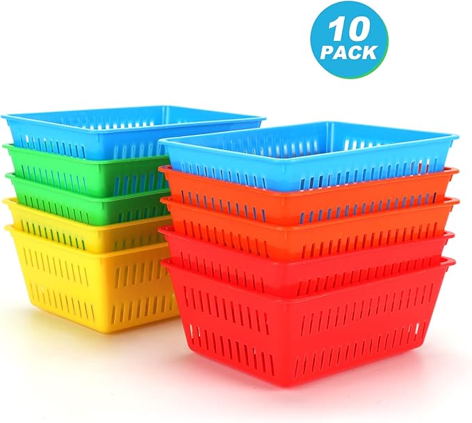 10 Pack Mini Storage Baskets Bins, Plastic Organizer Basket, Colorful Shelf and Desk Make-up Storage Crate Organizing Containers, Ideal for Home Classroom Office Organization. 6.1"L x 4.5"W x 2.4"H