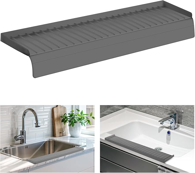 Sink Edge Protector with Suction Cup, 24" x 4", Silicone Sink Splash Guard for Kitchen & Bathroom, Protect Countertop from Scratches, Stains, for Stainless Steel Granite Quartz