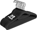 Velvet Non-Slip Hangers, Heavy-Duty Suit Hangers with 360° Swivel Hook for Space-Saving Storage - 20 Pack, Black