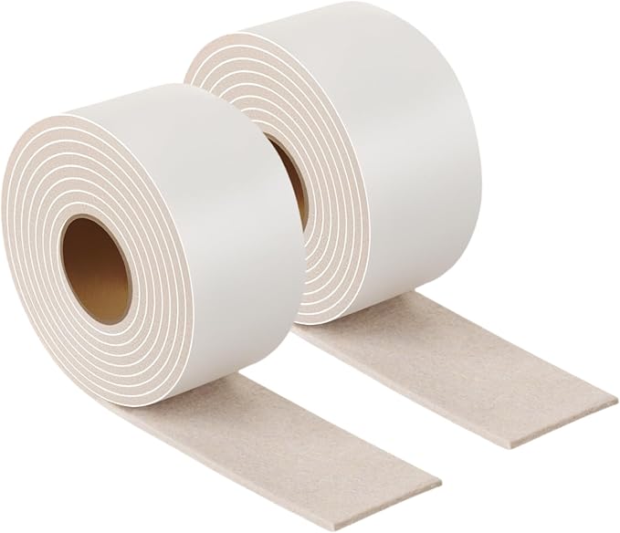 Felt Strips with Adhesive Backing – Furnigear Heavy Duty Cuttable Felt Tape Roll Furniture Pads for Chair Legs - Protecting Hardwood Floors, Chair Wall Protector (Beige, 120 x 2 x 0.14 Inch)