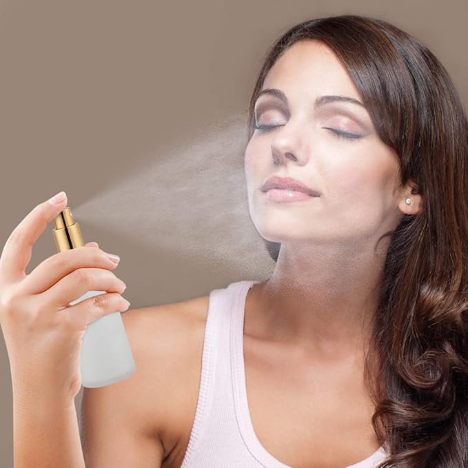 Glass Spray Bottle 3.4oz, Empty Frosted Perfume Atomizer, Fine Mist Spray,Gold Sprayer (2 PACK)