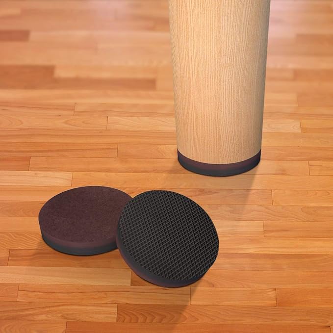 Yelanon Non Slip Furniture Pads - 16 pcs 3" Round Felt & EVA Furniture Grippers, Dark Brown & Black, Self Adhesive Rubber Feet for Hardwood, Laminate, Tile, Vinyl, Cork Floors