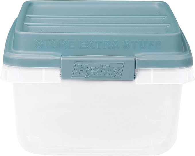 Hefty HI-RISE 18 Qt Plastic Storage Bins with Lids, 8 Pack Clear Stackable Containers with Secure Latching Handles, Under Bed Storage Boxes for Clothes, Shoes, Toys, Closet Organization