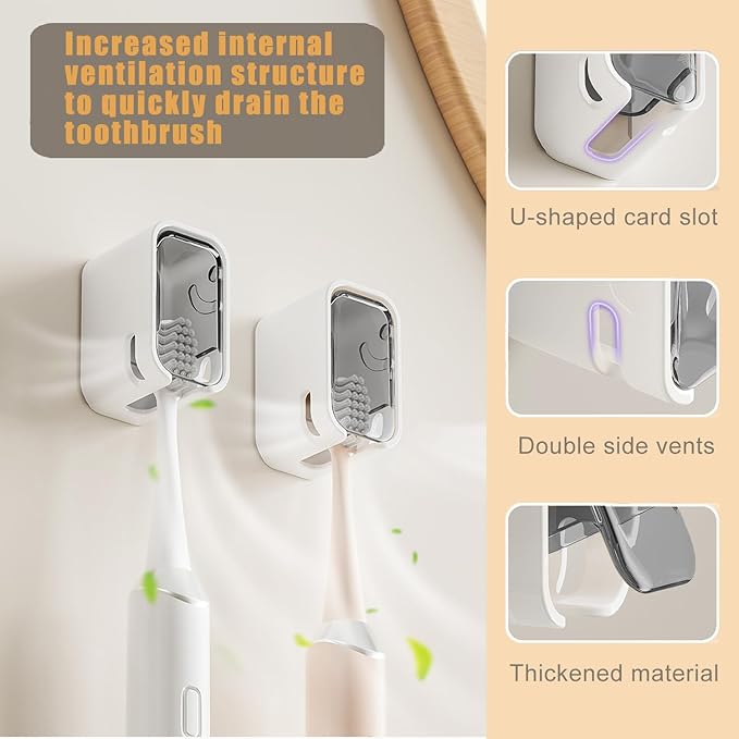 3PCS Dustproof Toothbrush Holders for Bathroom, Wall Mounted Toothbrush Holder with Cover, Toothbrush Travel Container Detachable and Single Toothbrush Dispenser for Bathroom, Family, Travel