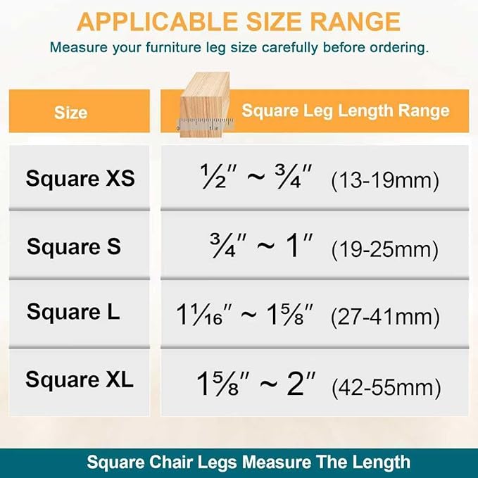 32 Pcs Square Chair Leg Protectors for Hardwood Floors,Felt Furniture Floor Protectors with Silicone Caps, Extra Large Size (Fits Chair Legs with Side Length: 1-5/8" to 2")