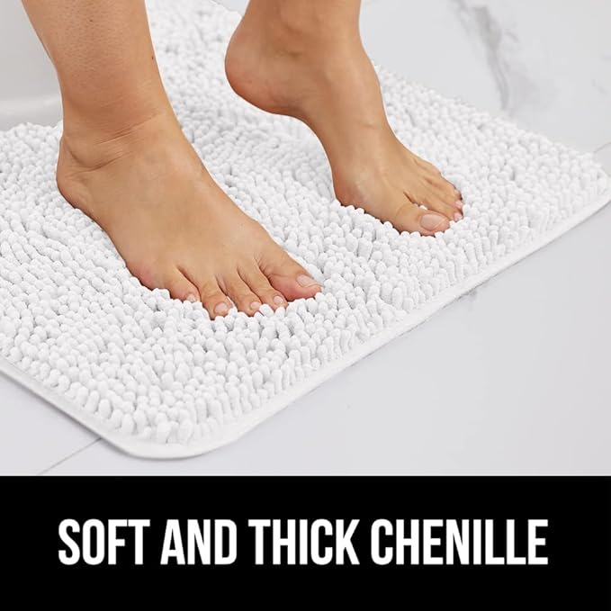 GORILLA GRIP Bath Rug Mat 60x17, Thick Soft Absorbent Chenille, Quick Dry Microfiber Mats, Rubber Backing Washable Shower Floor Rugs, Bathmat Runner, US Designed Bathroom Home Decor Accessories White