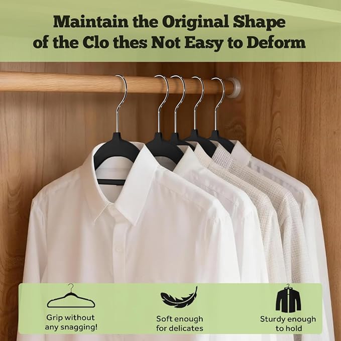 Velvet Hangers 30 Pack Felt Hangers Ultra Thin Non Slip Suit Adult Clothes Hangers 360° Swivel Hook Hanger Velvet Shoulder Notches for Closet Space Saving (Black Velvet)