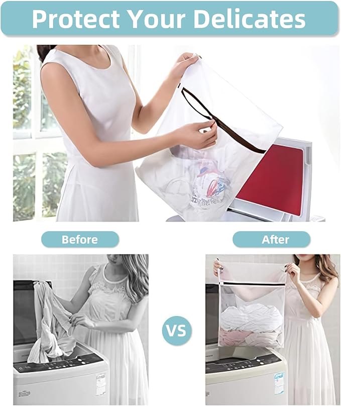 GOGOODA Mesh Laundry Bags for Delicates Durable Protective Wash Bags Travel Storage Bags for Intimates Lingerie, 7PCS （1XXL,2L,2M,2 Bra Bags）