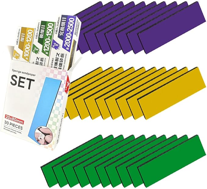 stedi Sanding Sponge for Model Gundam Building, Hobby Model Tools Hand Sanding Block Waterproof Wet Dry Reuse 1000 to 2500 Grit Sandpaper, 30 Sheets