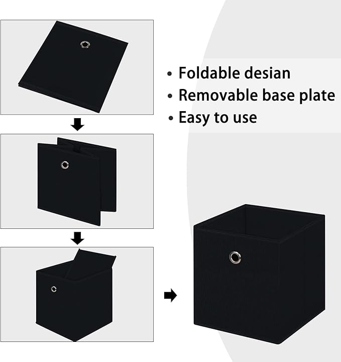 Black Foldable Storage Cubes Bins ,11 Inch Cloth Storage Cube Fabric Storage Box Cubes Organizer Baskets with Handles for Home Organizer Set of 6 (Black)