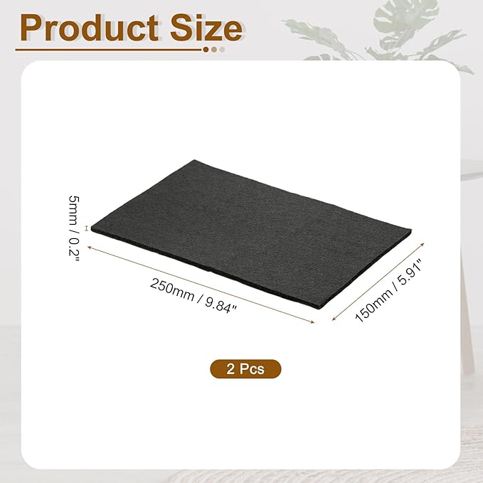 uxcell Felt Furniture Pads, 2Pcs 9.84" x 5.91" Adhesive Backed Felt Non-Slip Anti-Scratch Chair Leg Protectors for Protecting Hardwood Floor, Black