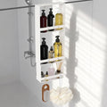 Over the Door Shower Caddy Hanging, 3 Tier Stainless Steel Hanging Shower Caddy with 8 Hooks & 4 Suction Cup, Bathroom Organizers and Storage Rack, Bathroom Decor Shelves Holds Shampoo, Towel - White