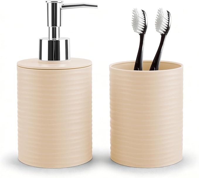2 Piece Bathroom Accessory Set, Bathroom Accessories Set Include Soap Dispenser and Toothbrush Holder for Modern Bathroom Decor