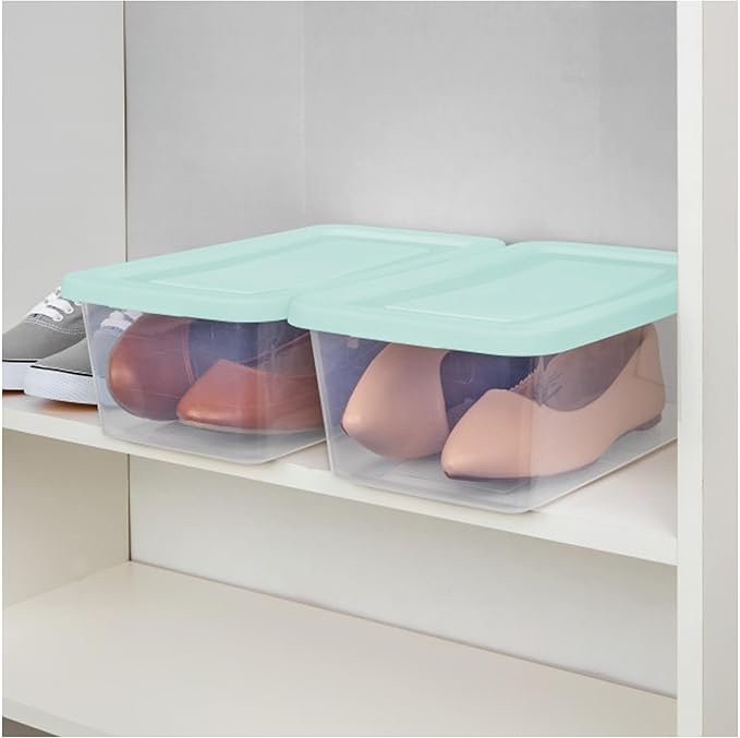 Sterilite Set of 10 Storage Boxes, Clear Plastic Stackable Containers, Lightweight Home Organizers with Snap Lids, 6 Quart, Mindful Mint