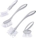 Dish & Bottle Brush Set, 4-Piece Kitchen Cleaning Brushes, Gray, Plastic Handles, Medium Bristles (Nylon or Polyester)
