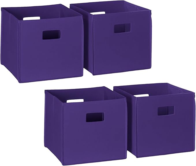 RiverRidge Folding Storage Bins with Handles Dark Purple Cube Storage Organizer for Closet, Bedroom & Playroom - Closet Organizers and Storage Set of 4