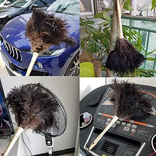 Feather Duster, Ostrich Feather Duster Ddzmz Fluffy Natural Genuine Ostrich Feathers and Reusable Wooden Long Handle Large Ostrich Feather Duster Cleaning for Housewife Black Length 16" 1Pack