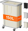 Lifewit 150L Large Laundry Basket with Wheels, Tall 2 Section Laundry Hamper Organizer, Rolling Laundry Cart with Steel Frame & Removable Bag for Luandry Room Bathroom Bedroom, White