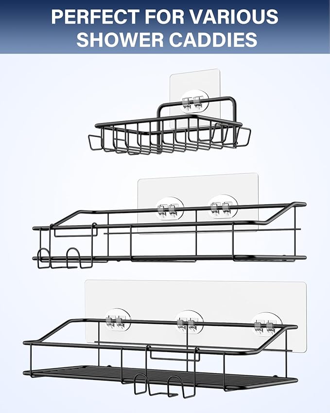 20 Pack Shower Caddy Adhesive Replacement, Waterproof Shower Adhesive Strips, Strong Wall Hooks for Shower Shelves, No Drilling, for Bathroom Storage Organizer & Kitchen Racks