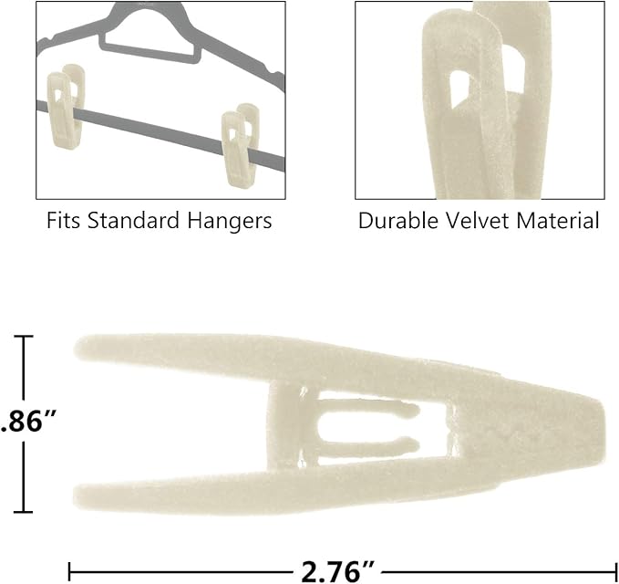 Velvet hangers, non-slip ultra slim space saving hanger, with notches, tie bar, and swivel hooks, 30 pack, with bonus 20 matching velvet finger clips. (ivory [beige/white])