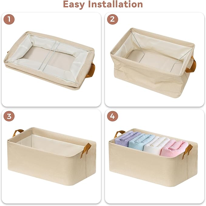 SNWDN 6 Pack Closet Cloth Storage Bins for Shelves,Large Storage Baskets for Shelves, Fabric Bins for Closet organization with Handles（ Beige 17''L x 12''W x 10''H）