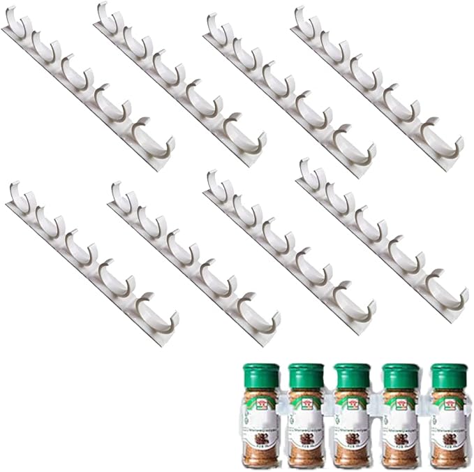 40 Spice Gripper Clips, 8 Strips Spice Racks Hold 40 Plastic Heavy Jars Bottles for Cabinet Door