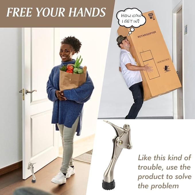 Kickdown Door Stopper 4Inches - One Packs One Touch Adjustable Height Door Stop for The Bottom of Door The Bottom of Door Aluminum Alloy Metal Door Stopper with Rubber Tip Satin Nickel