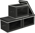 Storage Boxes with Lids - 3 Pack Fabric Clear Window Storage Bins, Collapsible Storage Bins with Lids, Linen Closet Organizer for Clothes, Towel, Blanket, Black