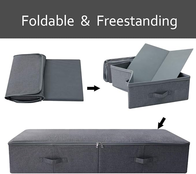 39.4 inch（100cm）Longer Bedroom Underbed Storage Containers with Lid for Duvets, Blankets, Clothes, Shoes, Toys, Comforters, Wedding Dress Folding Rigid Organizer Bins, Black Gray