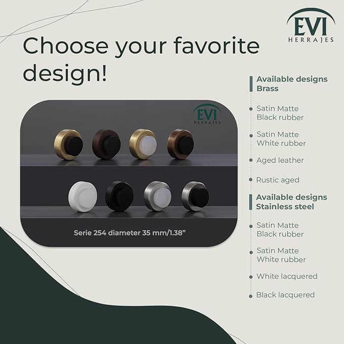 EVI | Wall Mounted Doorstop | 0.7'' x 1.37'' | Natural Silicone Black Rubber | Adhesive or Screw Installation | Stainless Steel | Mod. I-254