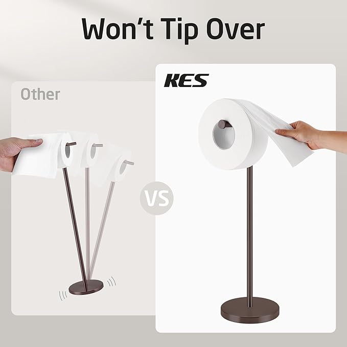 KES Bronze Toilet Paper Holder Stand 26" H, Toilet Roll Holder Free Standing with Heavy Weighted Base, 18/8 Stainless Steel, BPH283S66-BB