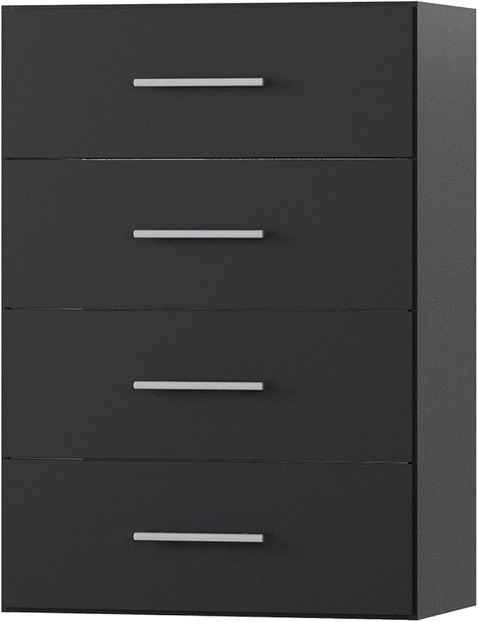 4 Drawer Short Tower Closet Unit, Modular Closet System, Wood Closet System Organizer with Storage for Walk In Closets, Clothing Rack Closet for Hanging Clothes, Bedroom, Black, 31.5"W