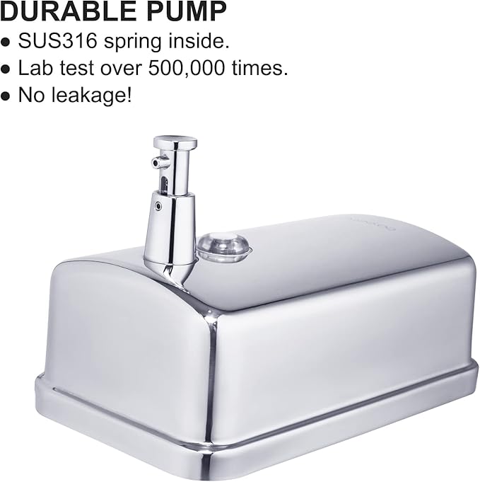 Commercial Soap Dispenser Wall Mount Stainless Steel Manual Liquid Pump Rust-Proof Leak Free for Bathroom (37 fl.oz./1100ml)