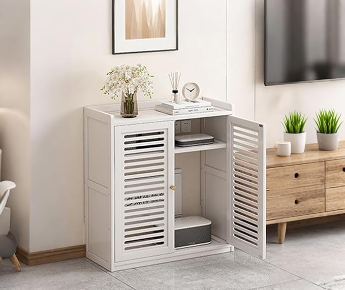 Large WiFi Router Cabinet - 23 x 10.6 x 26.5 Inch White Wireless Router Storage Box, Modem & Network Equipment Organizer with Ventilation, Cable Management for Home Office