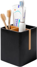 rejomiik Toothbrush Holders for Bathrooms Countertop, 3 Slots Electric Tooth Brushing and Toothpaste Storage Organizer Stand for Toiletries and Beauty Accessories, Black